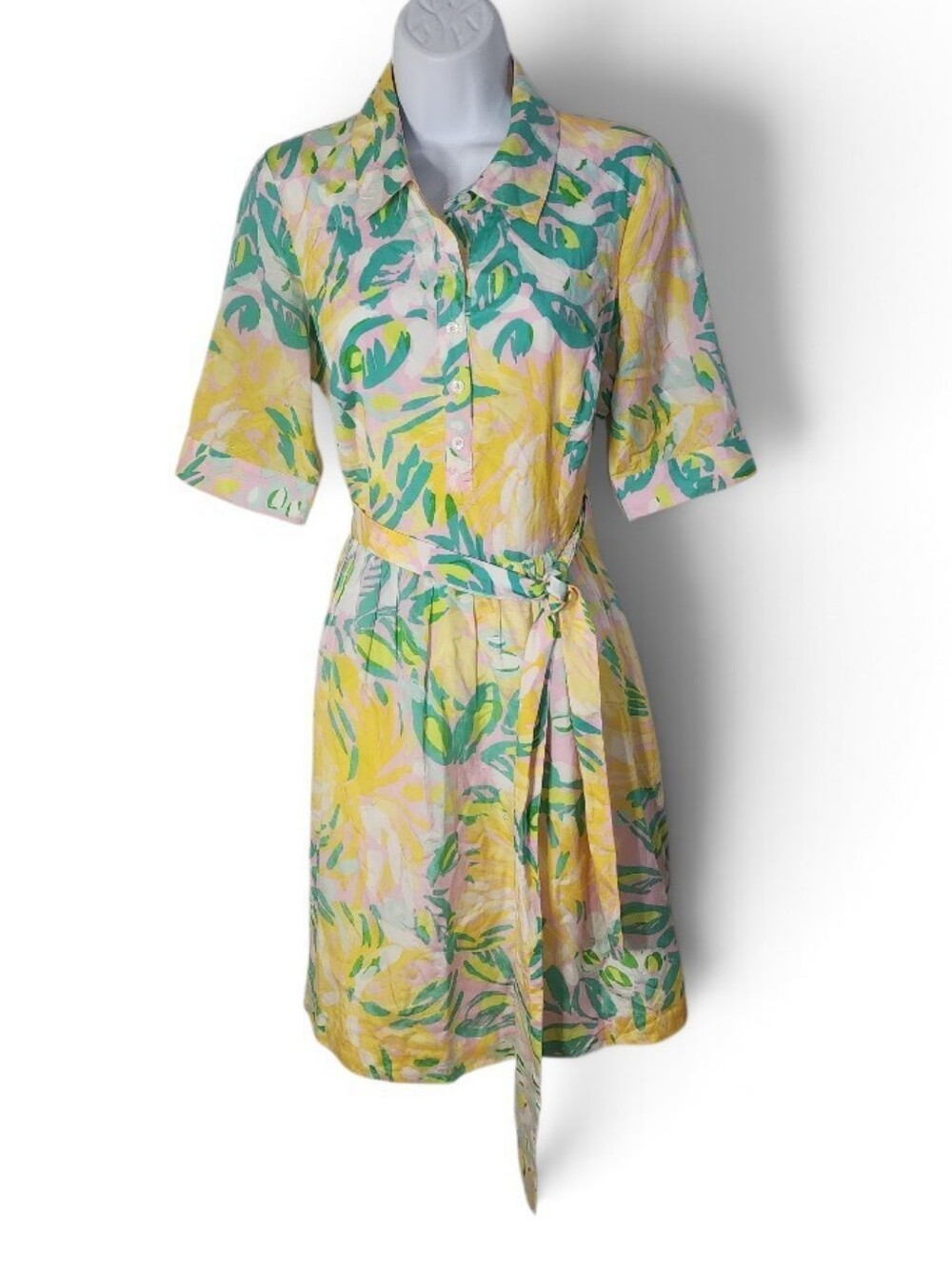 Lilly Pulitzer Silk Cotton Pastel Floral Belted Shirt Dress Size 8 - Picture 2 of 11